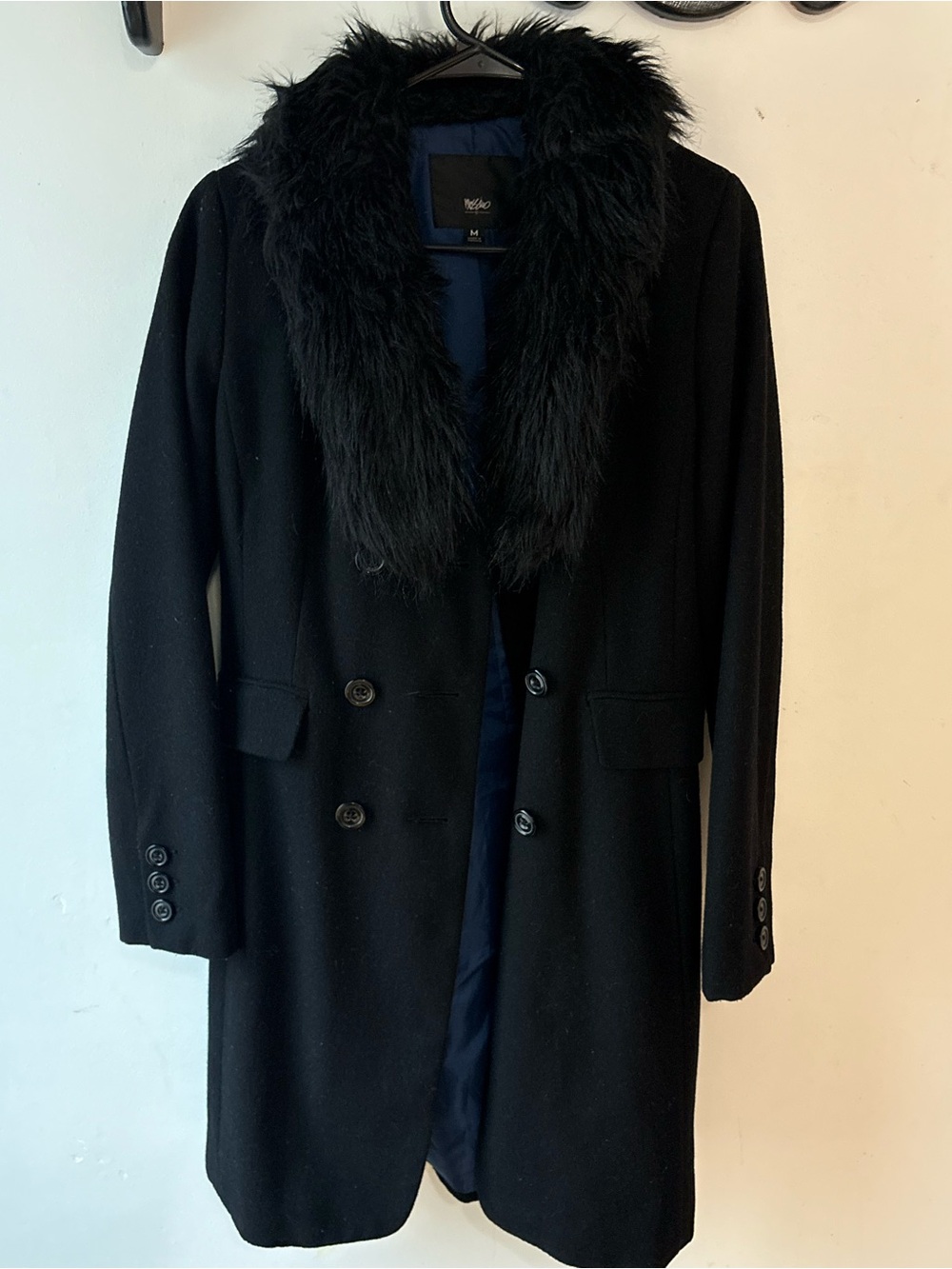Mossimo Supply Co. Black Pea Coat with Faux-Fur Collar